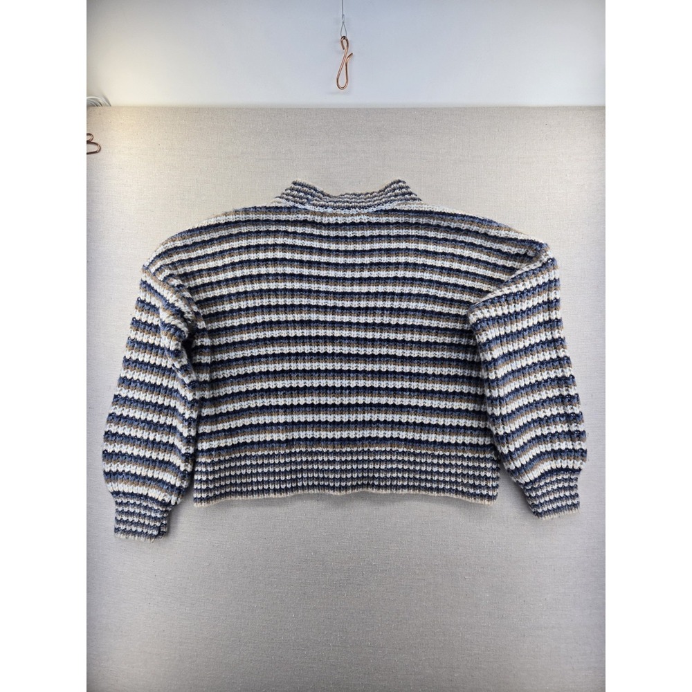 Madewell Women's Waller Crop Cardigan Sweater Striped Heather Cloudburst Large - Picture 9 of 9